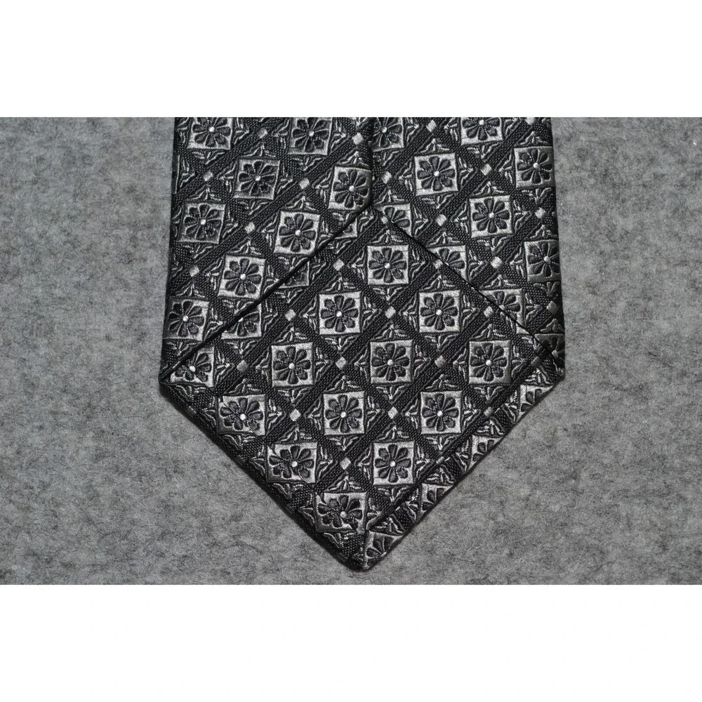 IKE Behar Necktie Men One Size Gray Floral Geometric Silk Textured Woven Tie USA